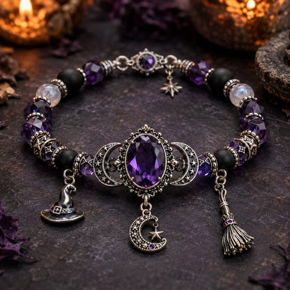 ⏳Offerta a tempo limitato: 50% di sconto⏰ Braccialetto di Halloween gotico con strass viola🔮💜