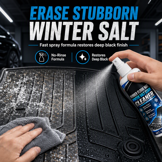 Spray per rimuovere le macchie di sale invernale dai tappetini in gomma dell'auto