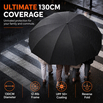 ☂️50% DI SCONTO ORA! Ombrello pieghevole extra large – 130 cm, 12 stecche, antivento e con chiusura inversa, protezione solare UPF50+ per la famiglia, gli spostamenti quotidiani e le attività all'aperto