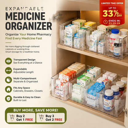 🔥 Organizer per medicinali telescopico trasparente — Estensibile, perfetto per un armadietto dei medicinali ordinato 💊🗄️
